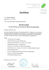 Sachkundiger für die Prüfung von künstlichen Beleuchtungsanlagen